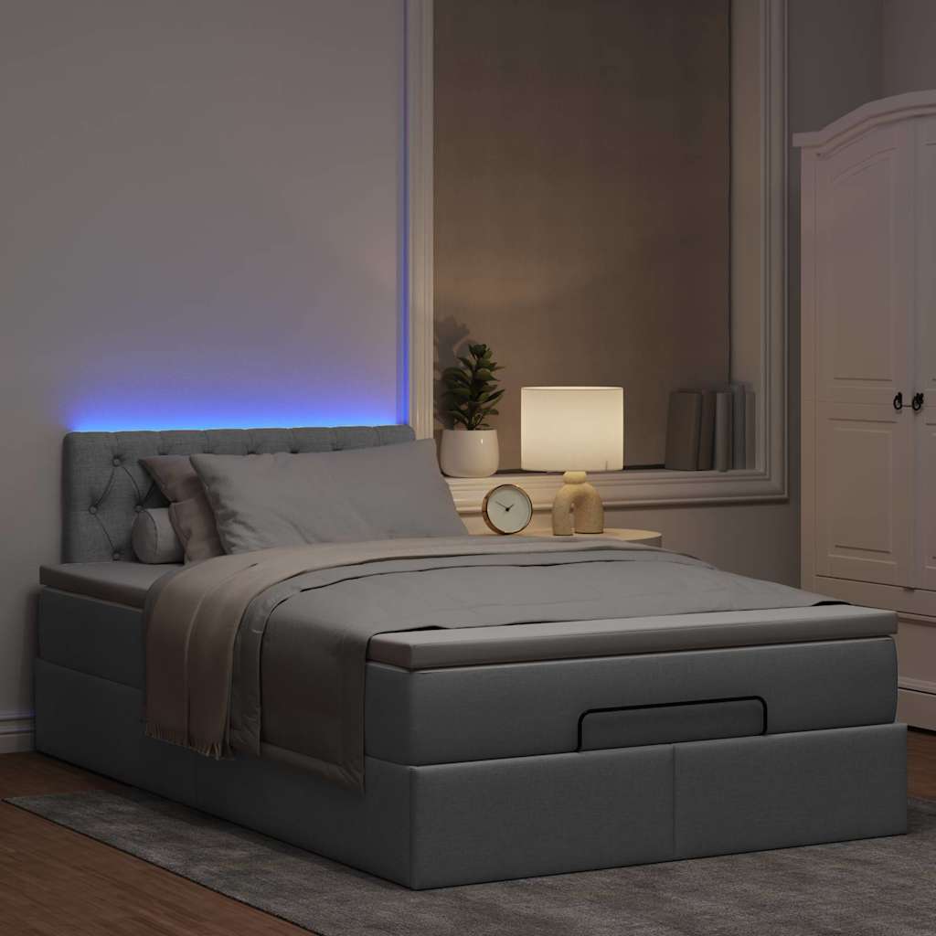 Cama otomana com colchão 120x190 cm tecido cinzento claro