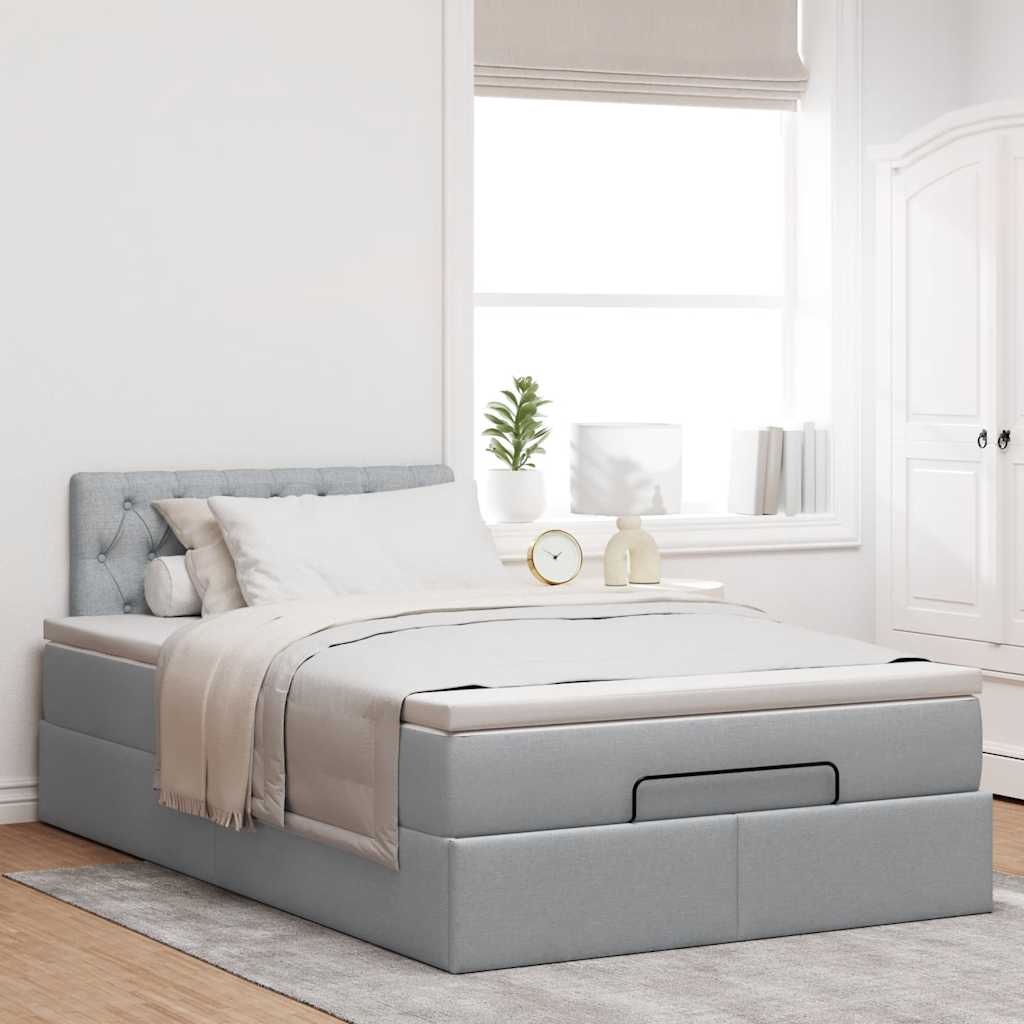 Cama otomana com colchão 120x190 cm tecido cinzento claro