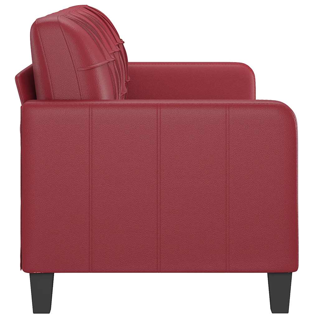 Sofá de 3 lugares 180 cm couro artificial vermelho tinto