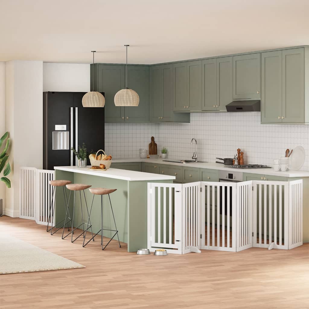 Portão p/ cães com porta dobrável 9 painéis 450 cm álamo branco