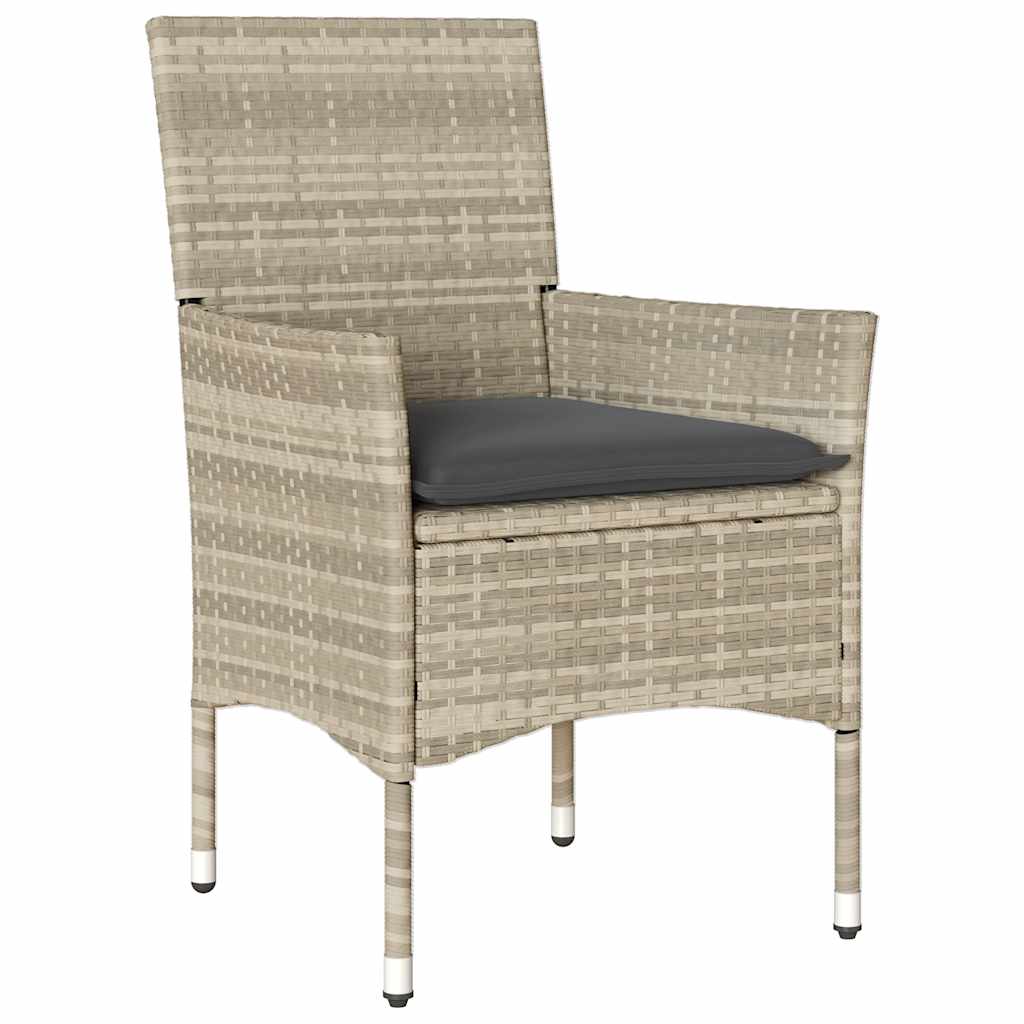 3 Pcs conjunto jantar jardim c/ almofadões PE/vidro cinza claro