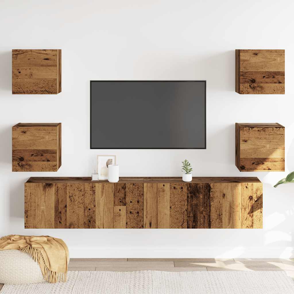 Armários de TV montados na parede 6 pcs madeira velha