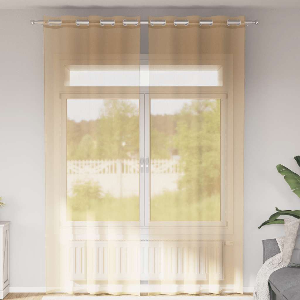 Cortinas de voile com ilhós 2 pcs areia