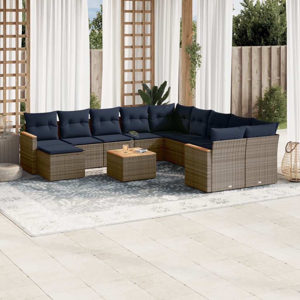 Conjunto de sofá de jardim com 12 peças e almofadas em rattan sintético cinza