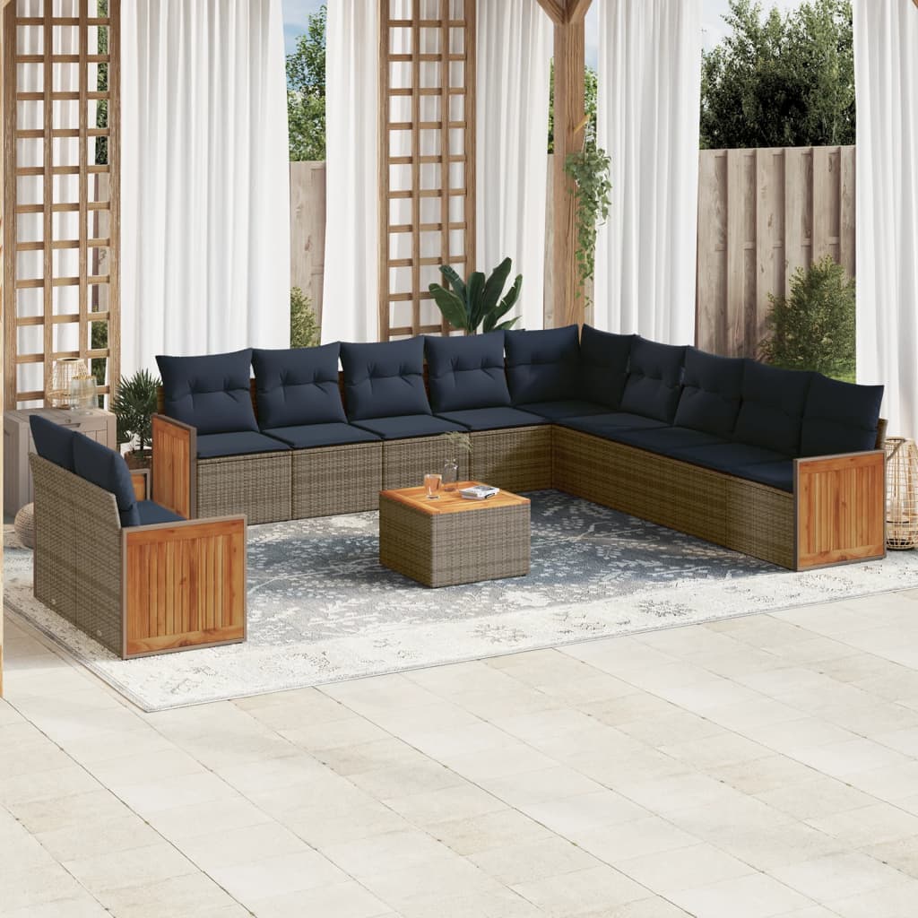 Conjunto de sofá de jardim com 12 peças e almofadas em rattan sintético cinza