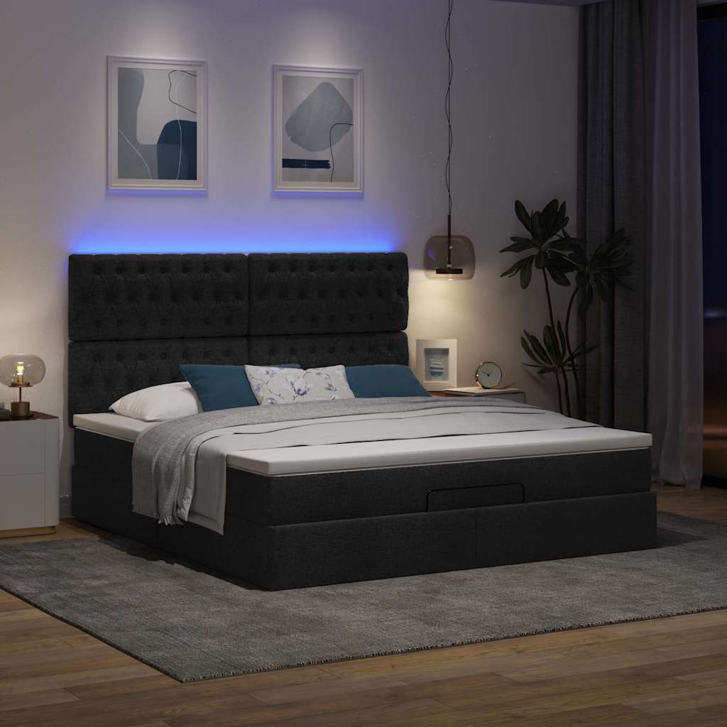 Estrutura de cama otomana com colchão 180x200 cm tecido preto