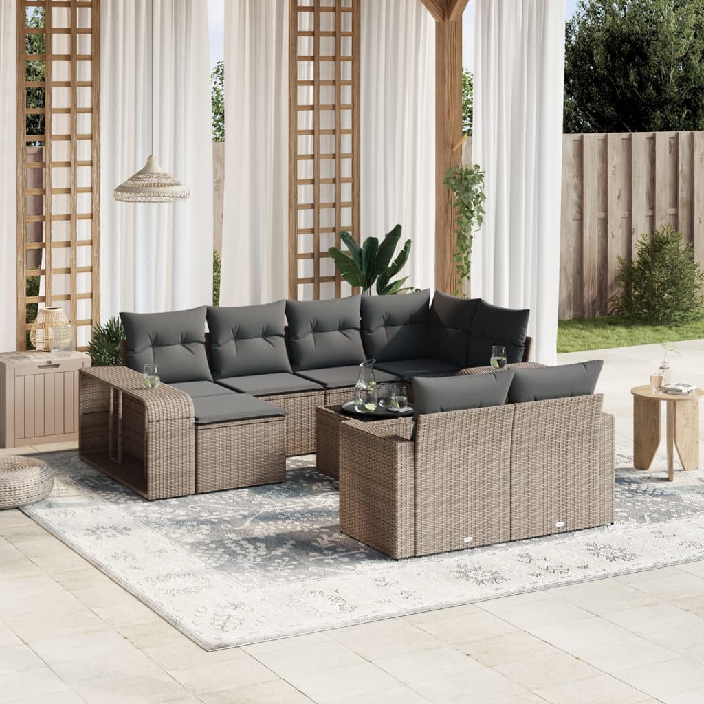 11 Pcs conjunto sofás de jardim c/ almofadões vime PE cinzento