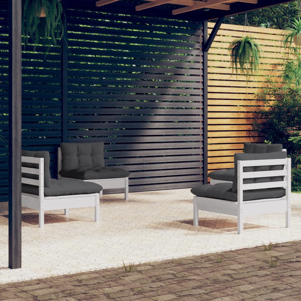4 Pcs conj. lounge de jardim com almofadões antracite pinho