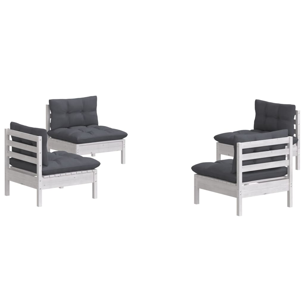 4 Pcs conj. lounge de jardim com almofadões antracite pinho