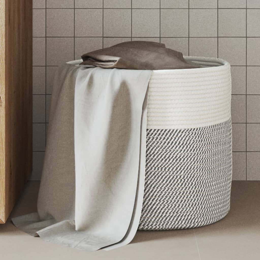 Cesto de arrumação ø40x35 cm algodão cinzento e branco
