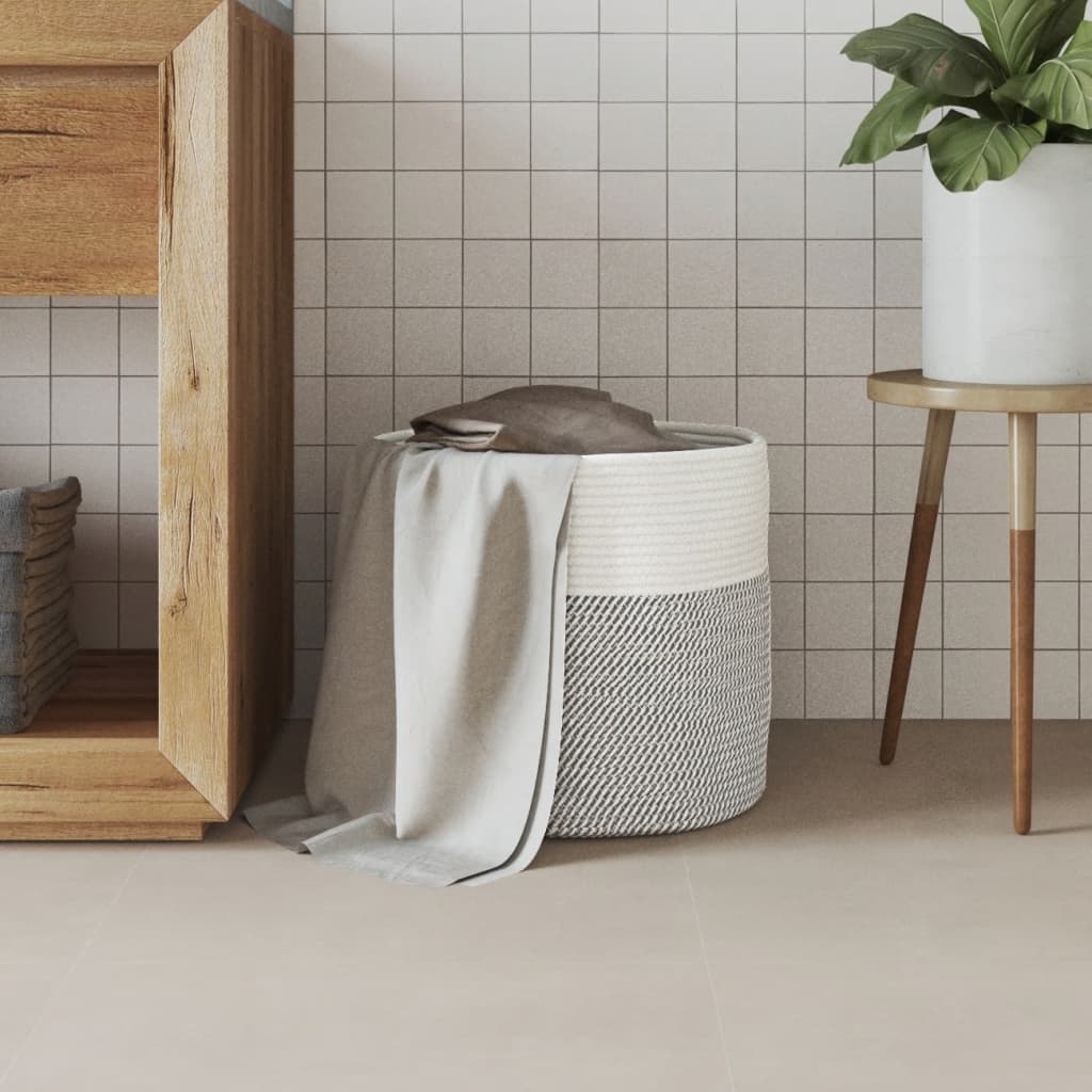Cesto de arrumação ø40x35 cm algodão cinzento e branco