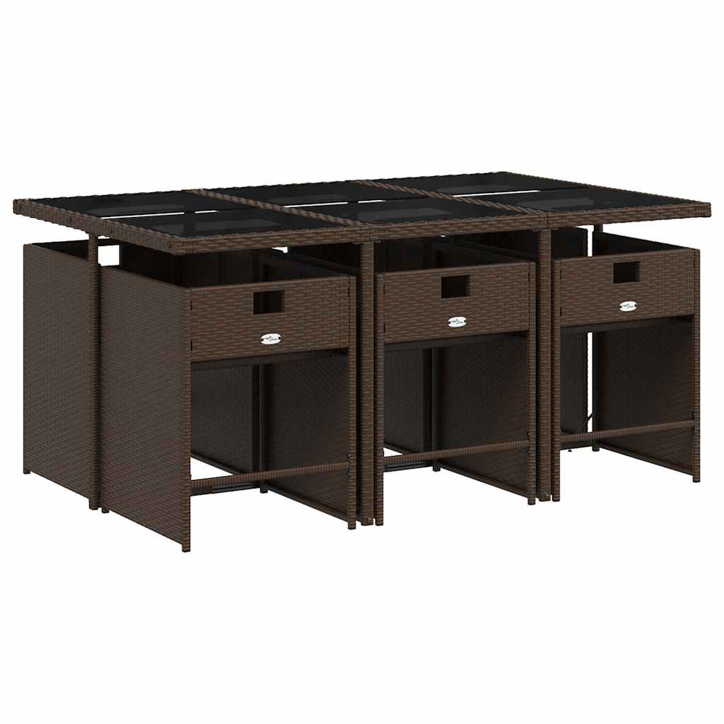7 Pcs conjunto jantar p/ jardim c/ almofadões vime PE castanho