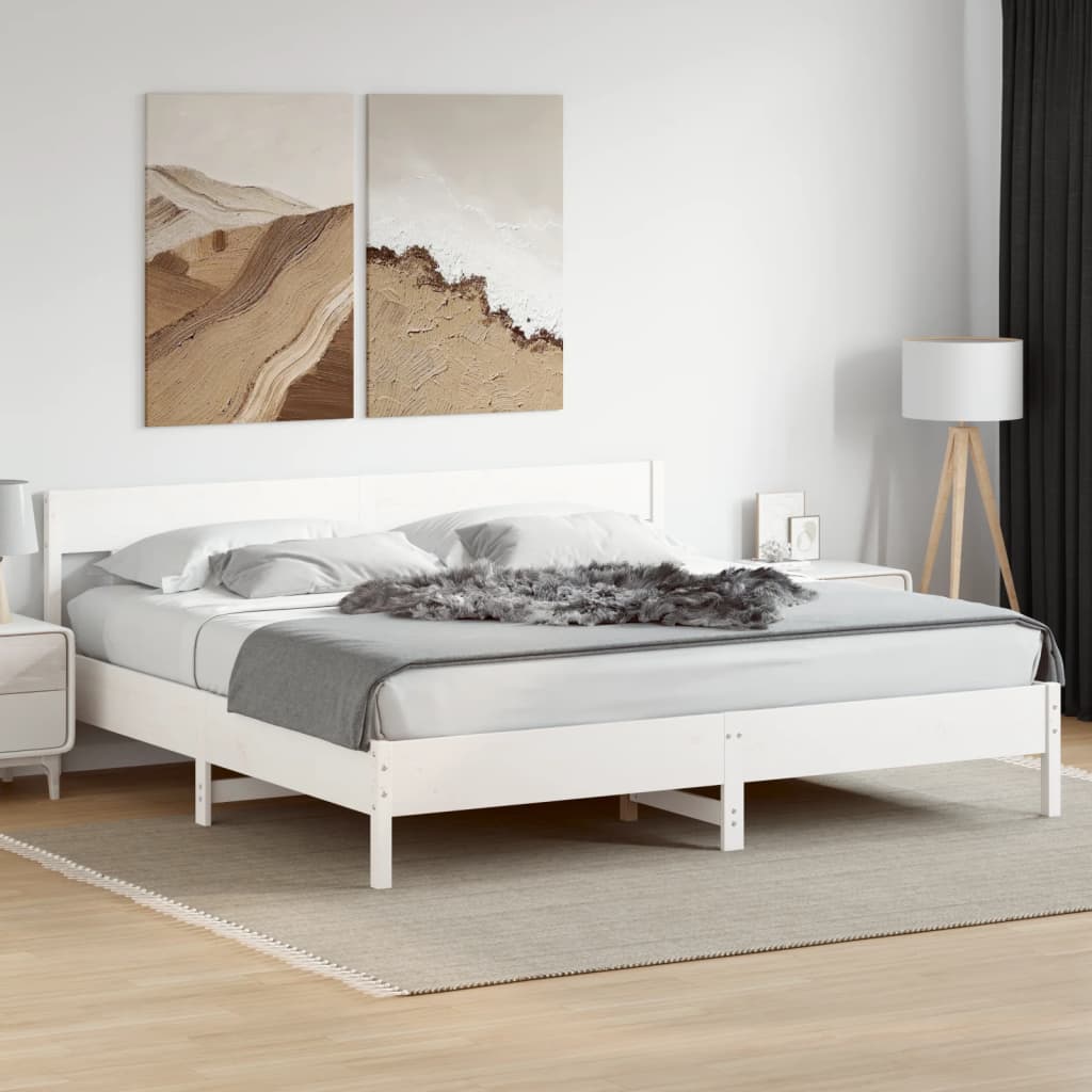 Cama sem colchão 200x200 cm madeira de pinho maciça branco