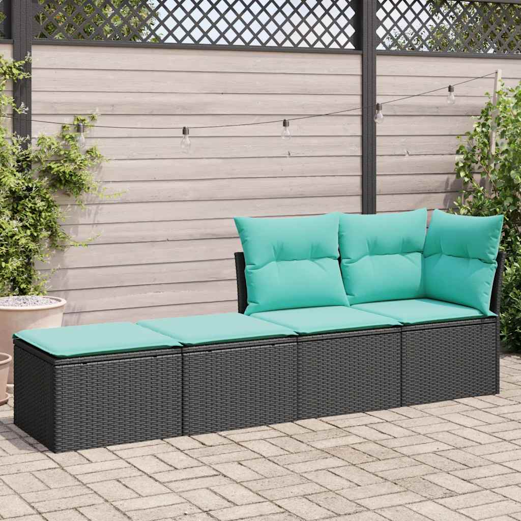 2 Pcs conjunto sofás jardim c/ almofadões vime PE/acácia preto