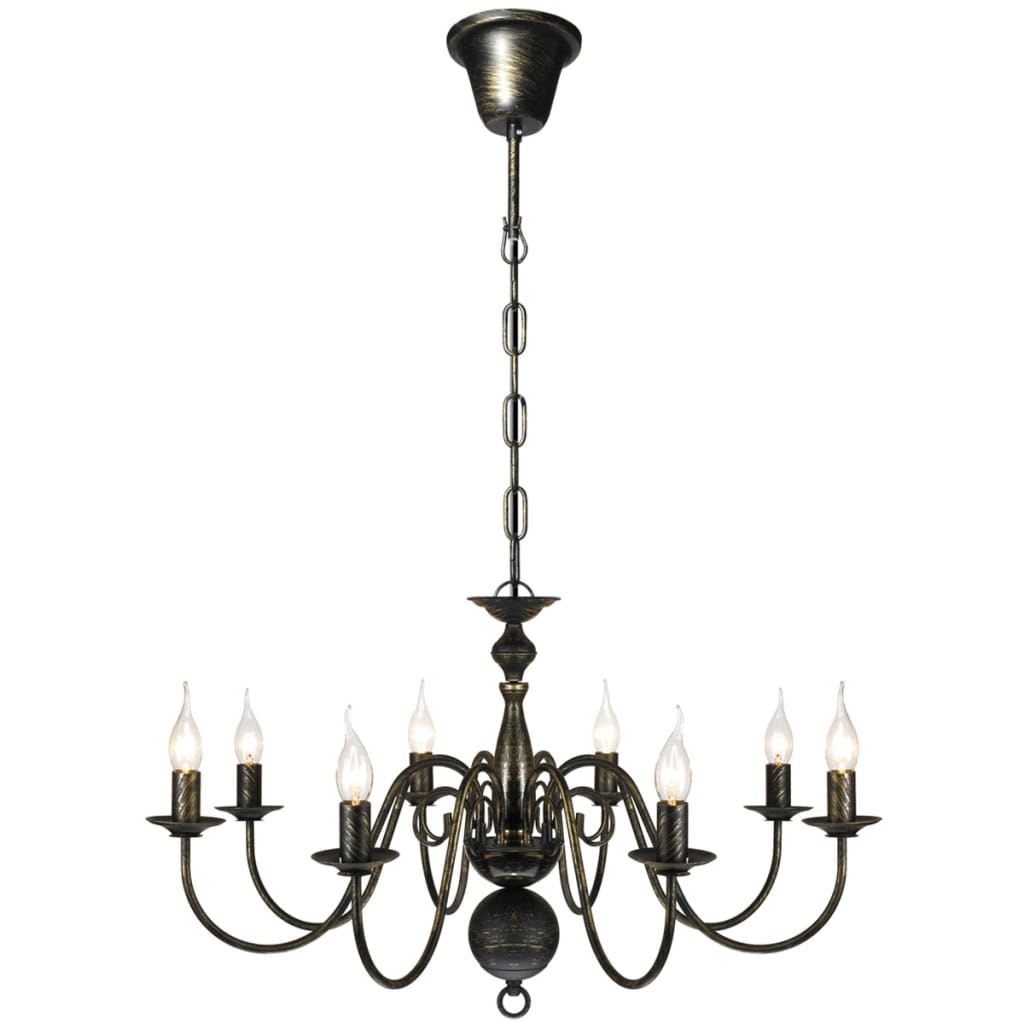 Candelabro de metal preto antigo com 8 lâmpadas e14