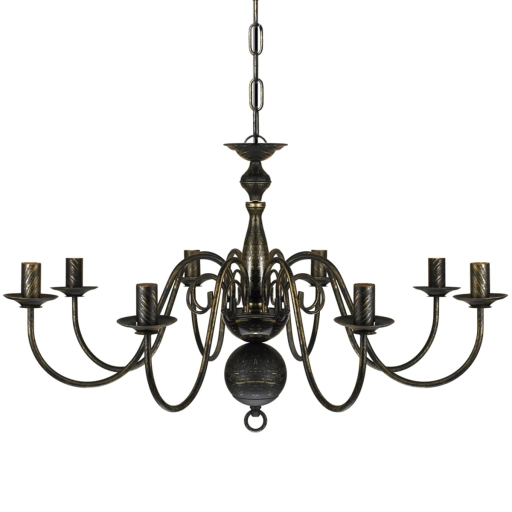 Candelabro de metal preto antigo com 8 lâmpadas e14