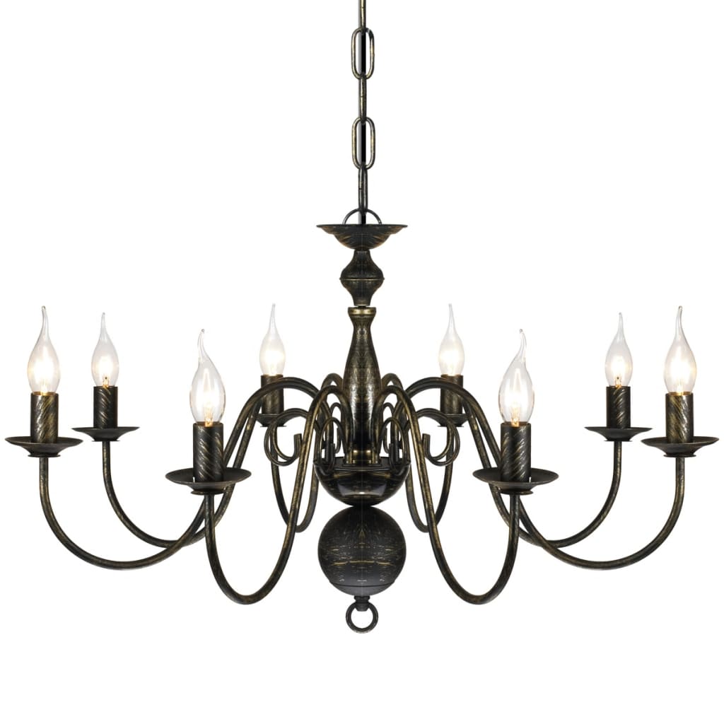 Candelabro de metal preto antigo com 8 lâmpadas e14