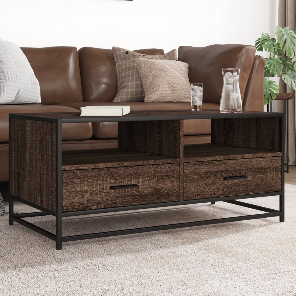 Mesa centro 100x50x45cm deriv. madeira/metal carvalho castanho