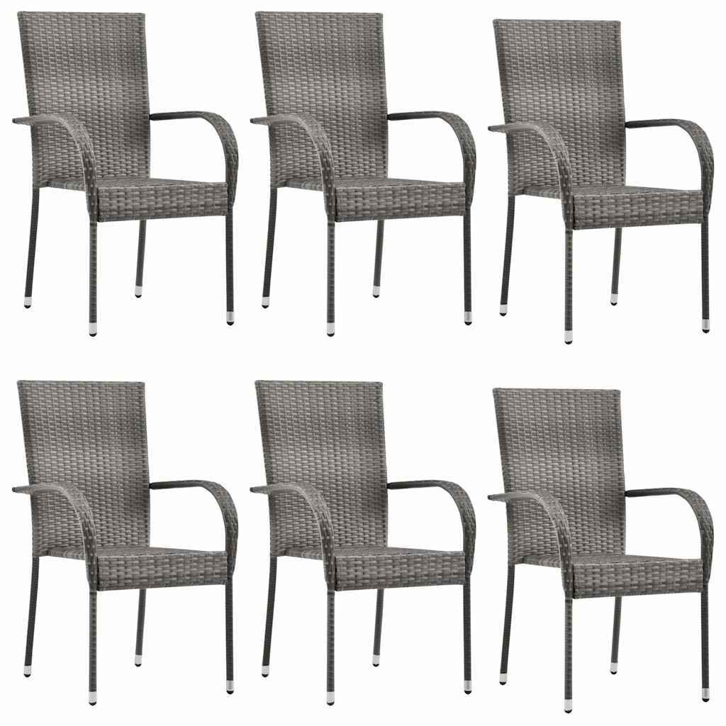 7 Pcs conjunto de jantar para jardim vime PE cinzento