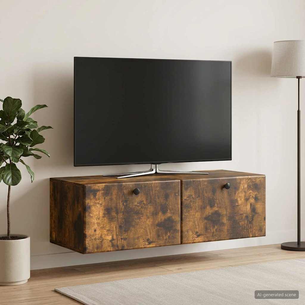 Gabinete de TV de parede 98 x 41 x 30 cm carvalho fumado