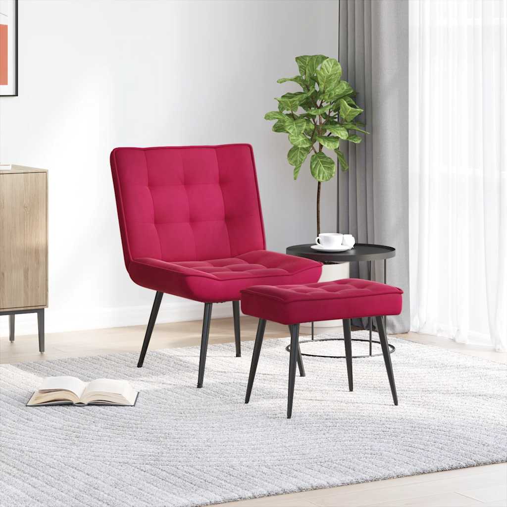 Cadeira de descanso com banco veludo vermelho tinto