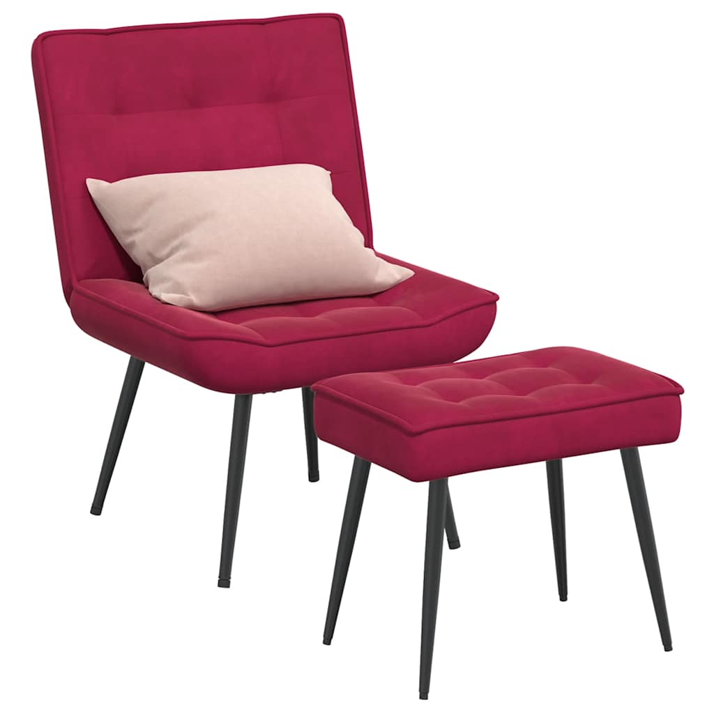 Cadeira de descanso com banco veludo vermelho tinto