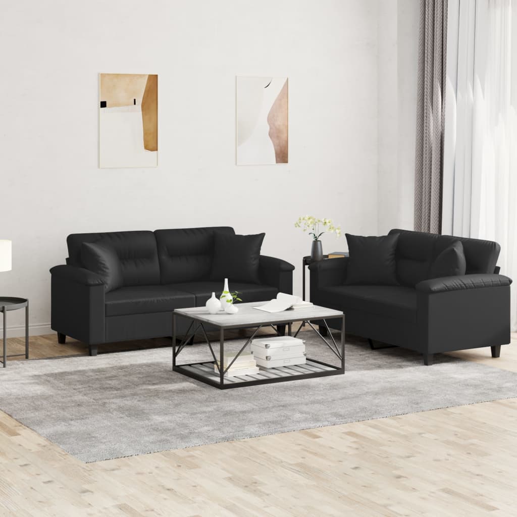 2 Pcs conjunto de sofás couro artificial preto