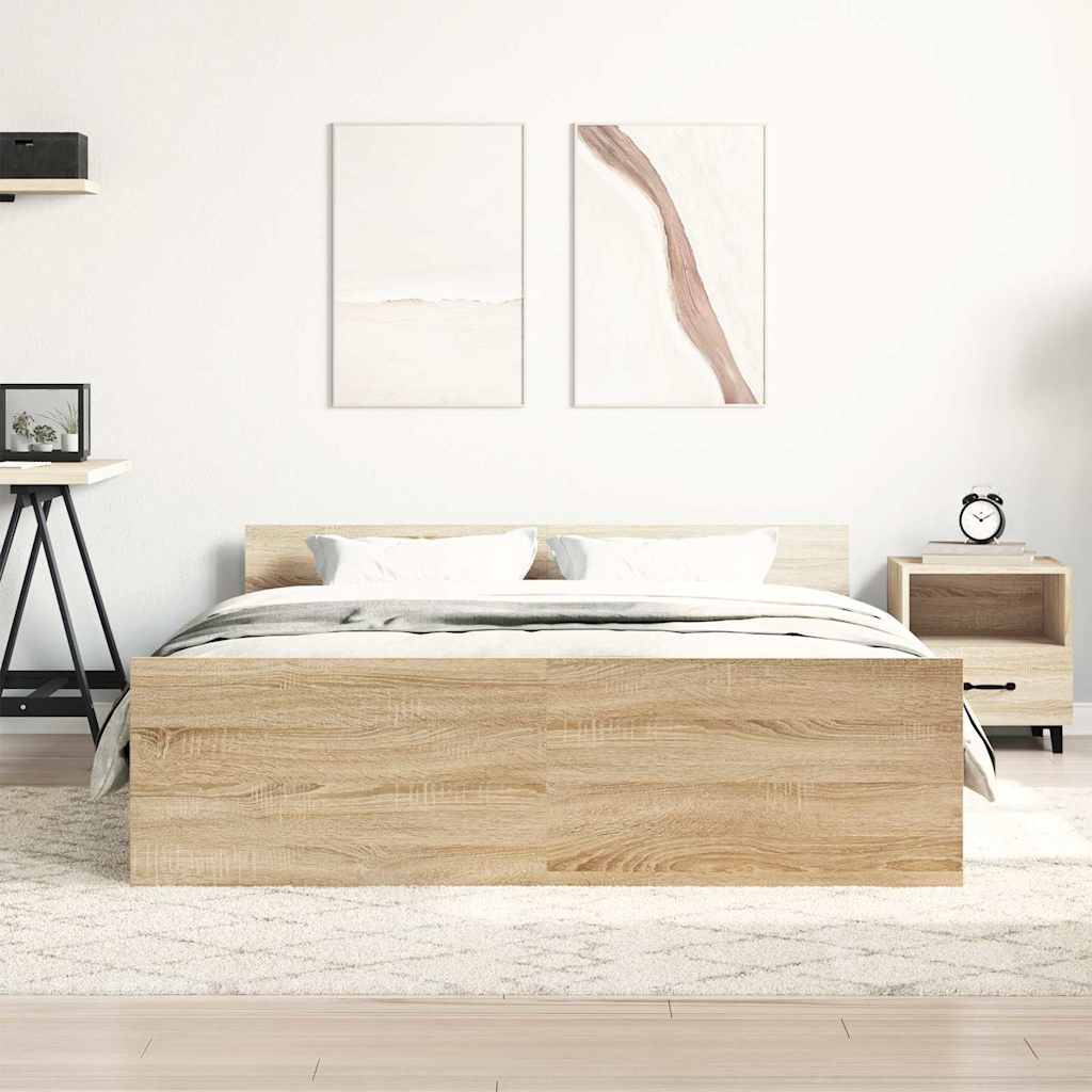 Estrutura cama c/ painéis de cabeceira e pés carvalho sonoma