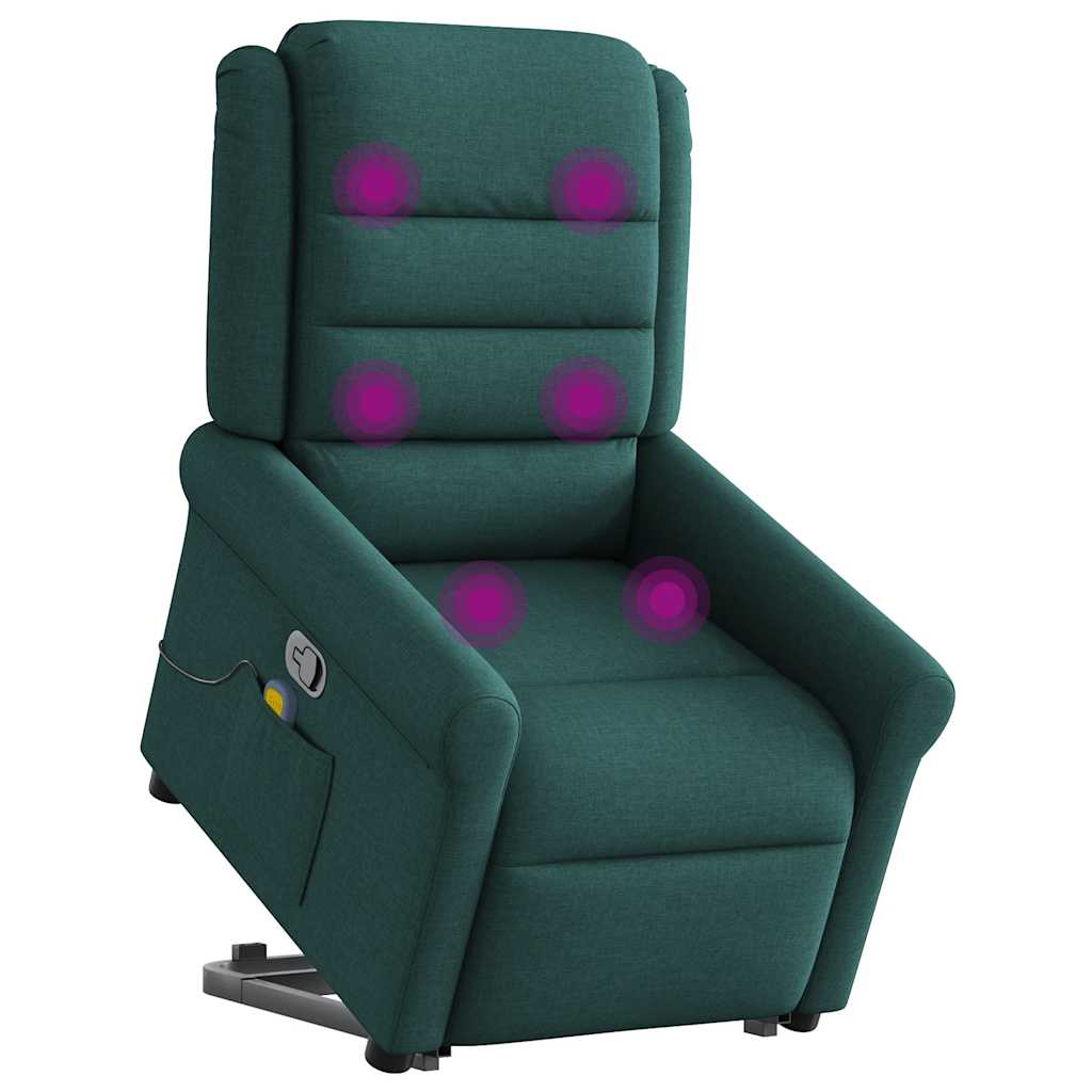 Poltrona reclinável elevatória de massagens tecido verde-escuro