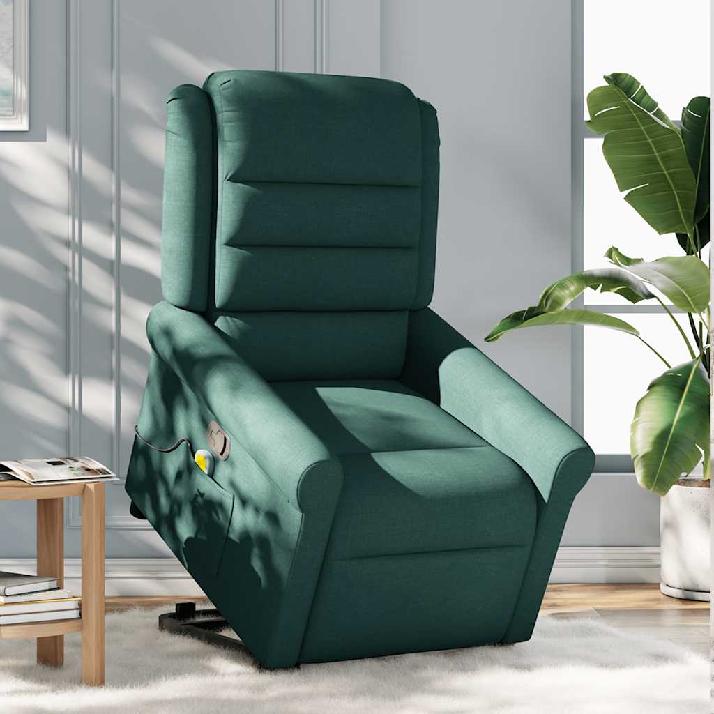 Poltrona reclinável elevatória de massagens tecido verde-escuro