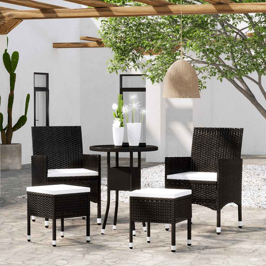 5 Pcs conjunto lounge de jardim vime PE preto