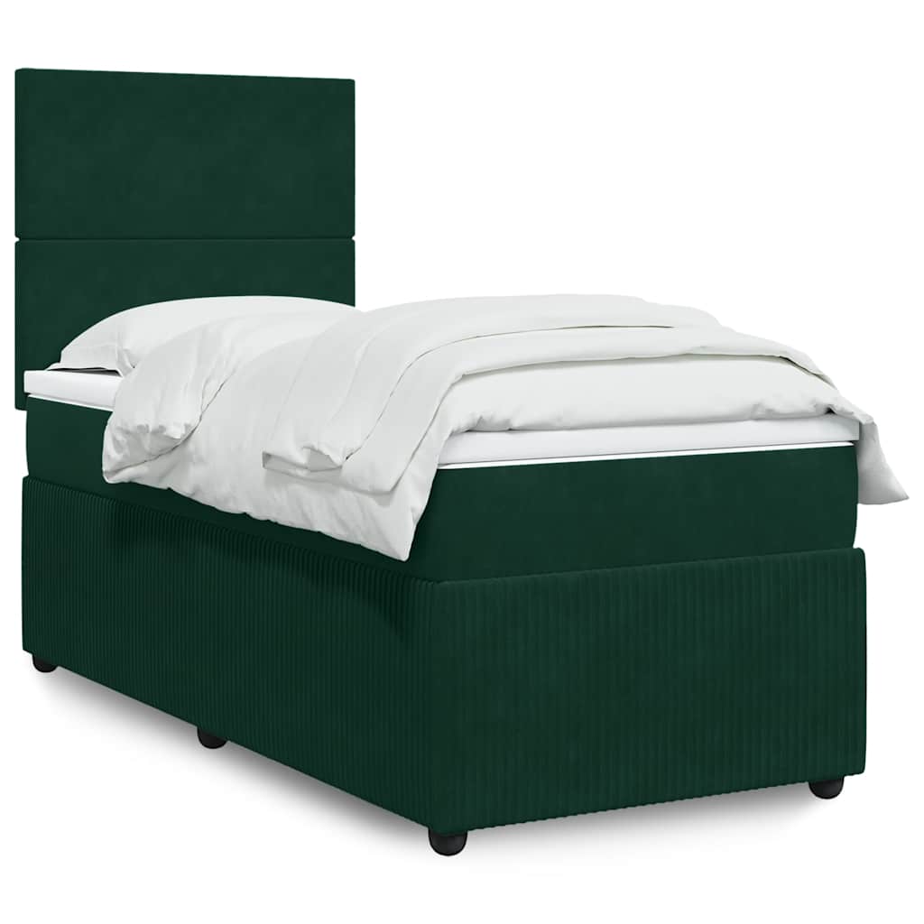 Cama com molas/colchão 100x200 cm veludo verde-escuro