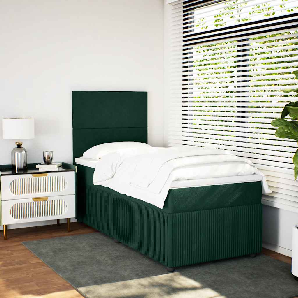 Cama com molas/colchão 100x200 cm veludo verde-escuro