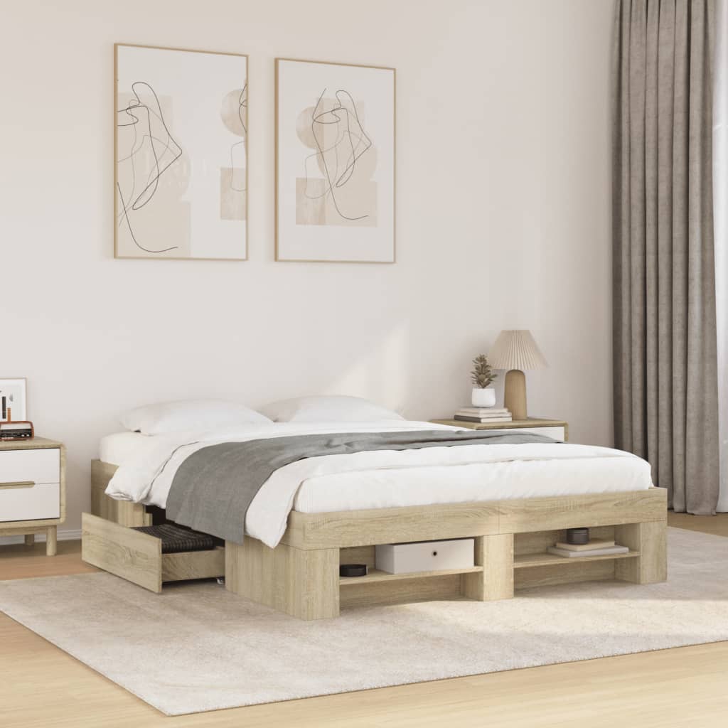 Estrutura de cama 135x190 cm derivados madeira carvalho sonoma