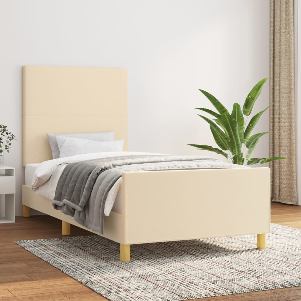 Estrutura de cama sem colchão 90x190 cm tecido creme