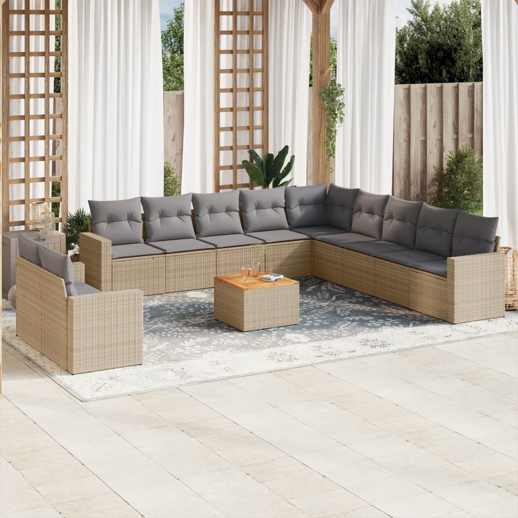 12 Pcs conjunto de sofás p/ jardim com almofadões vime PE bege