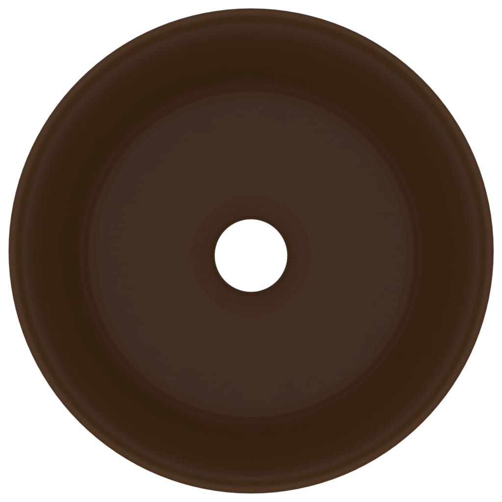 Lavatório luxuoso redondo 40x15cm cerâmica castanho-escuro mate