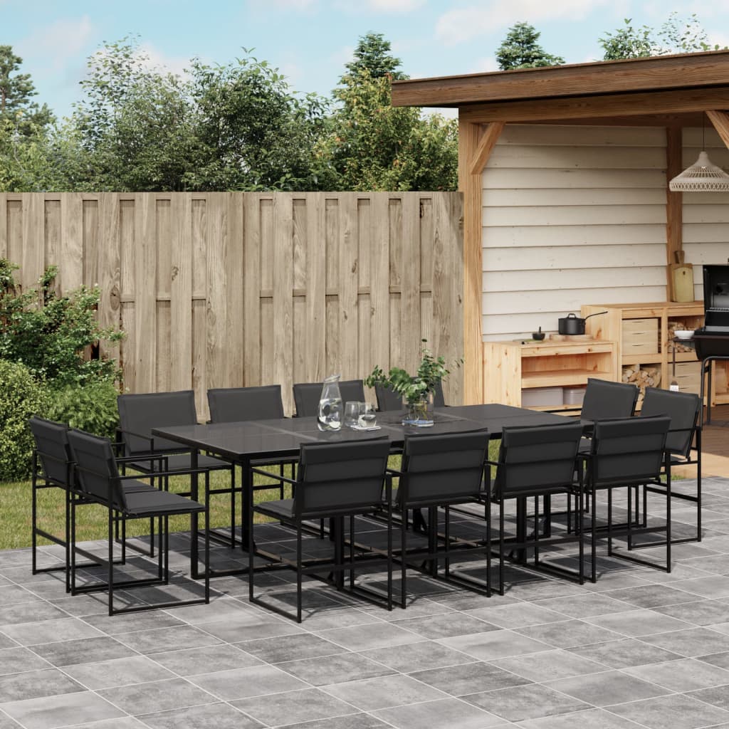 13 Pcs conj. de jantar p/ jardim c/ almofadões textilene preto