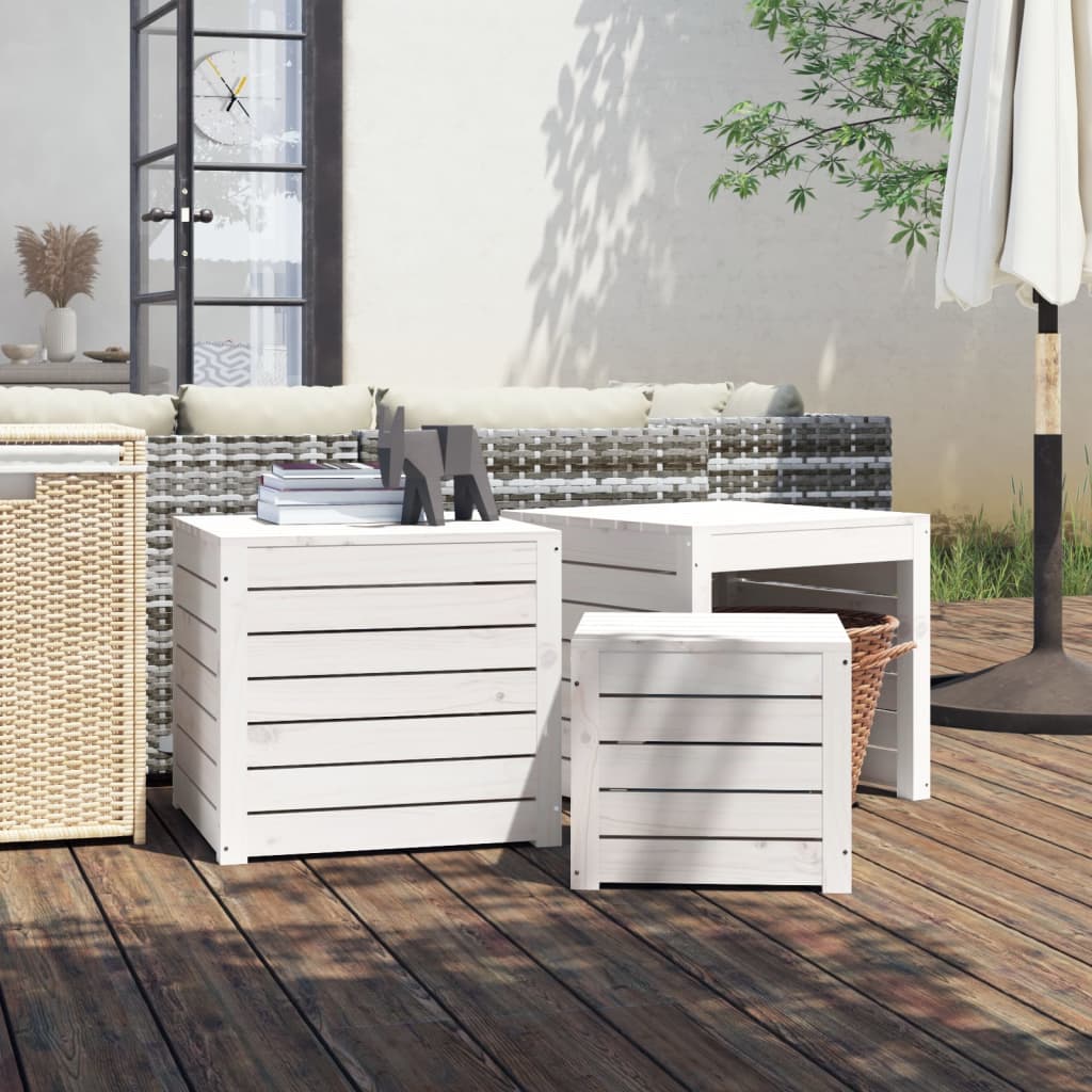 3 Pcs conjunto de caixas de jardim pinho maciço branco