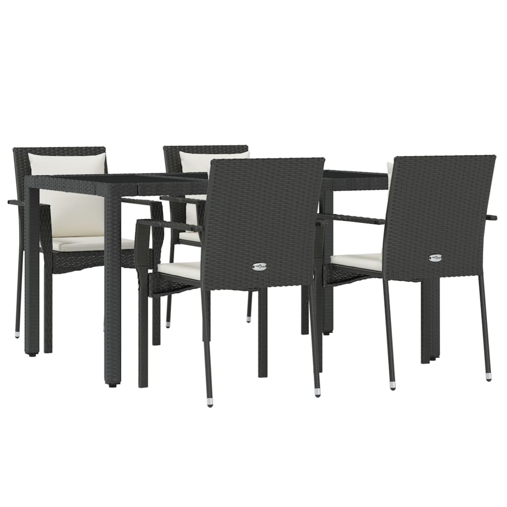 5 Pcs conjunto de jantar p/ jardim c/ almofadões vime PE preto
