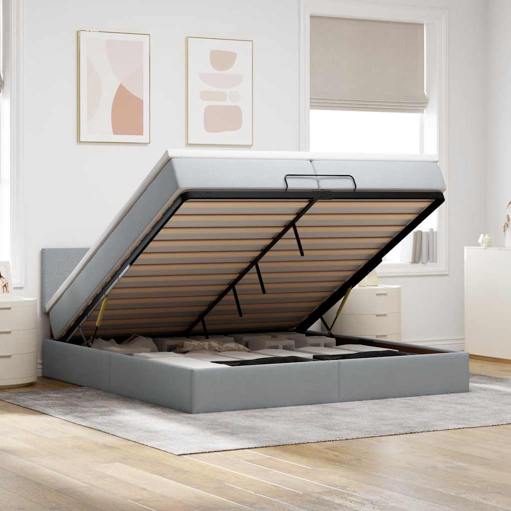 Estrutura de cama otomana com colchão 200x200 cm cinzento-claro