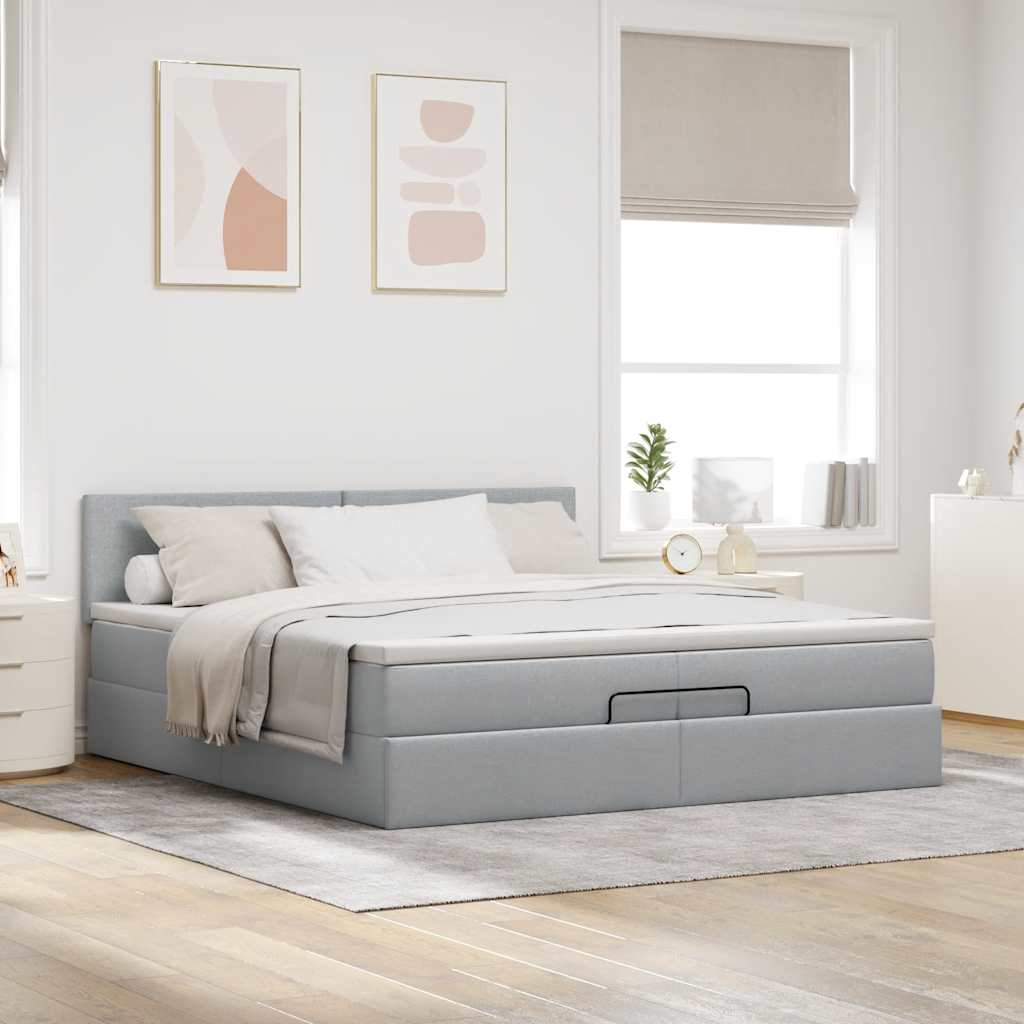 Estrutura de cama otomana com colchão 200x200 cm cinzento-claro