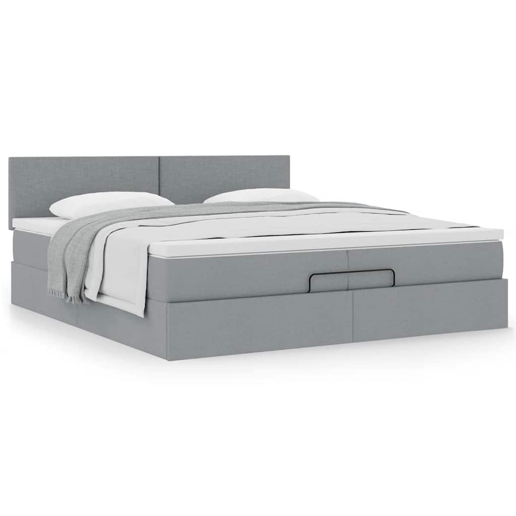 Estrutura de cama otomana com colchão 200x200 cm cinzento-claro