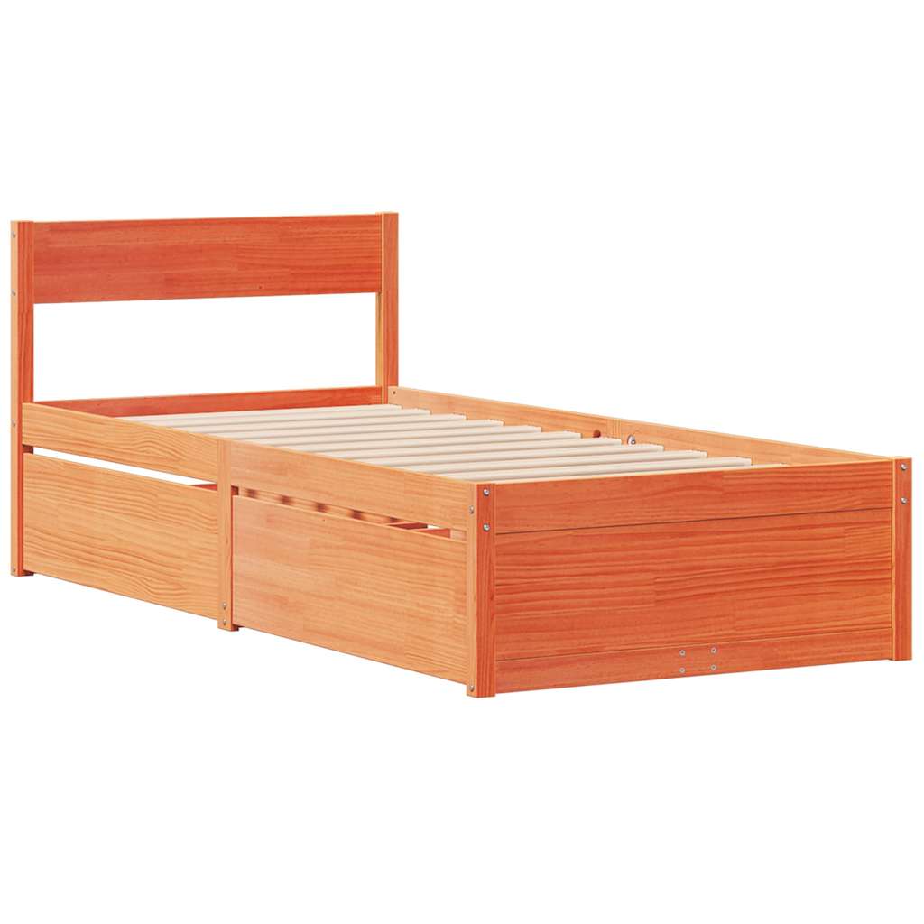 Cama sem colchão 90x200 cm pinho maciço castanho-mel