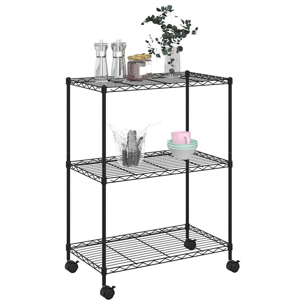Unidade de 3 prateleiras com rodas 60x35x81 cm 150 kg preto