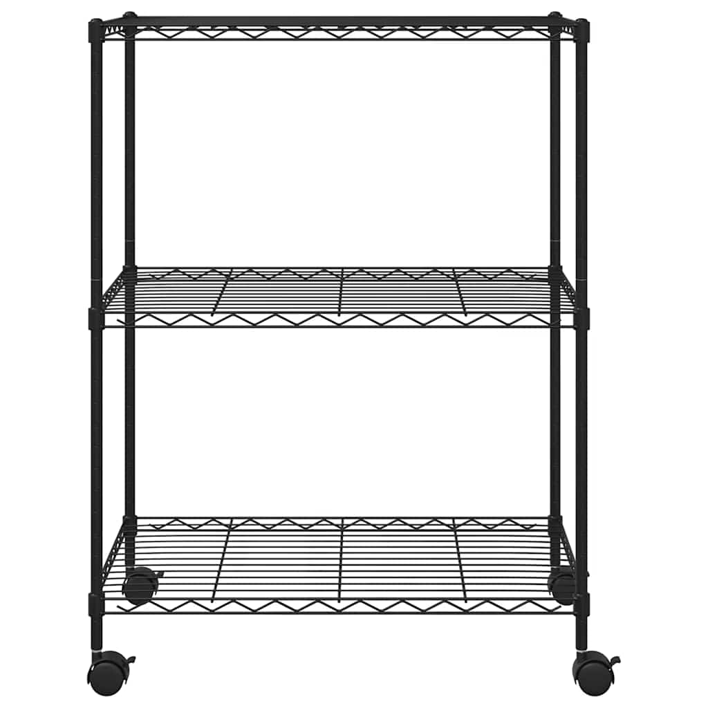 Unidade de 3 prateleiras com rodas 60x35x81 cm 150 kg preto