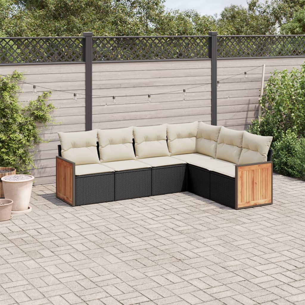 6 Pcs conjunto sofás de jardim c/ almofadões vime PE preto