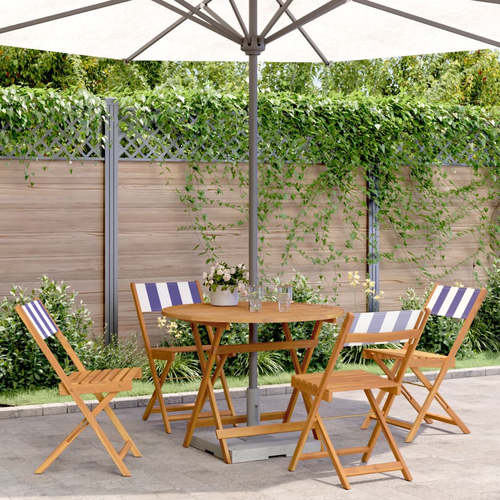 5Pcs conj. jantar p/ jardim tecido/madeira maciça azul e branco