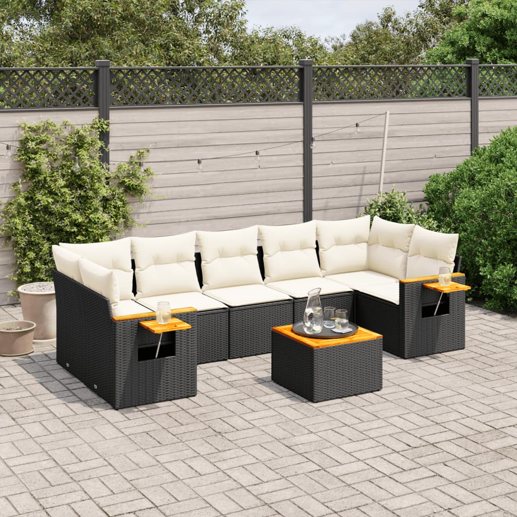 8 Pcs conjunto sofás de jardim com almofadões vime PE preto