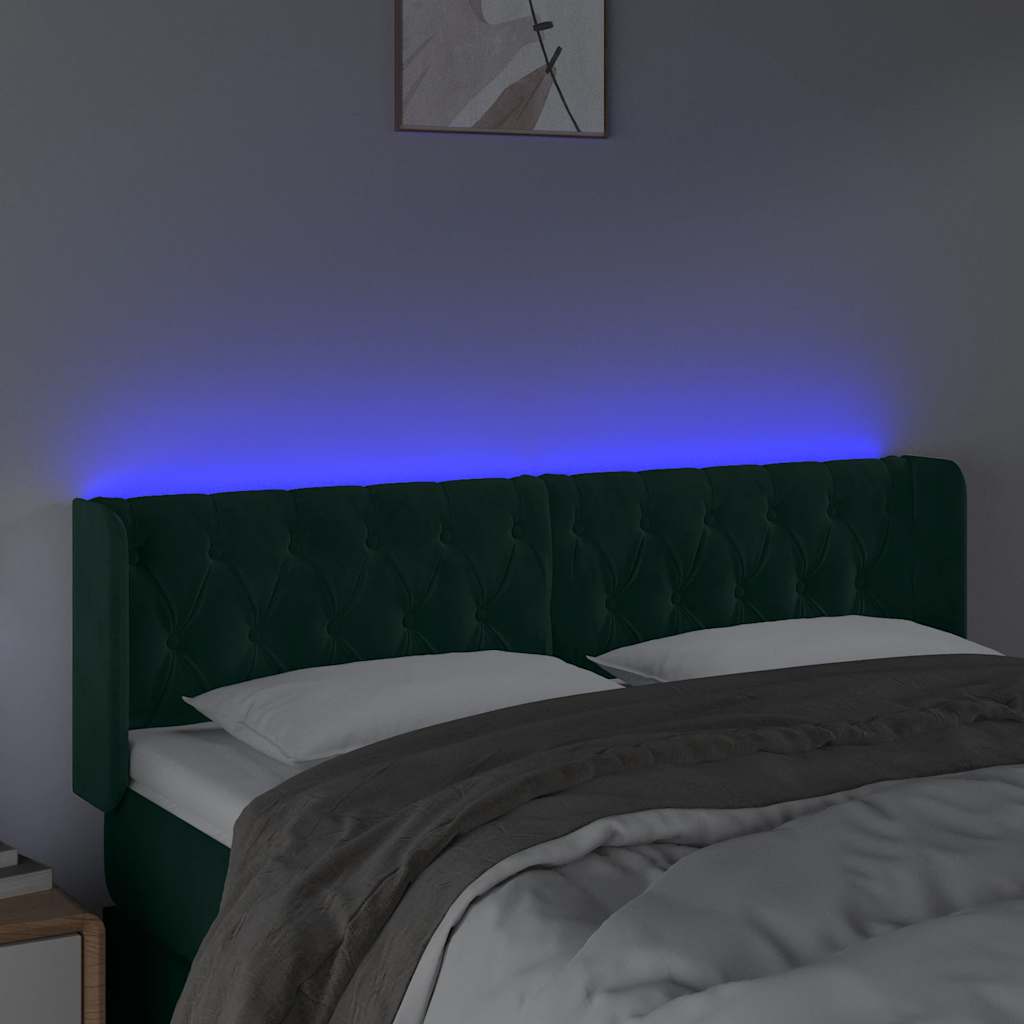 Cabeceira cama c/ luzes LED veludo 163x16x78/88 cm verde-escuro